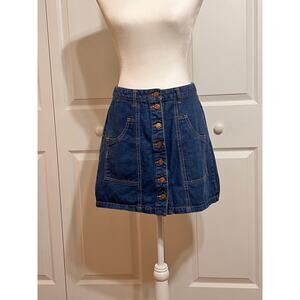 Stradavarius Blue Jean Mini Skirt Size 6.  Button front, patch pockets